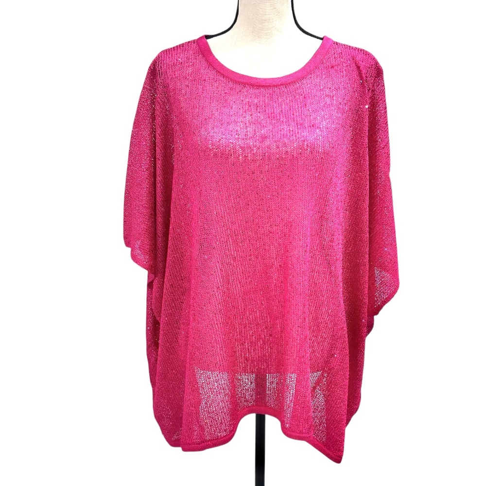 BOSTON PROPER BRIGHT PINK SEQUINS BOXY GLITZ AND GLAMOUR SWEATER  - NWT